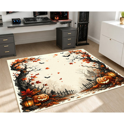 Tapis d'Halloween sur le thème d'Halloween, motif de citrouille-citrouille effrayant de chauves-souris, velours doux, tapis antidérapant, décoration intérieure vibrante pour le salon, la chambre à coucher, l'entrée, la fête des Fêtes