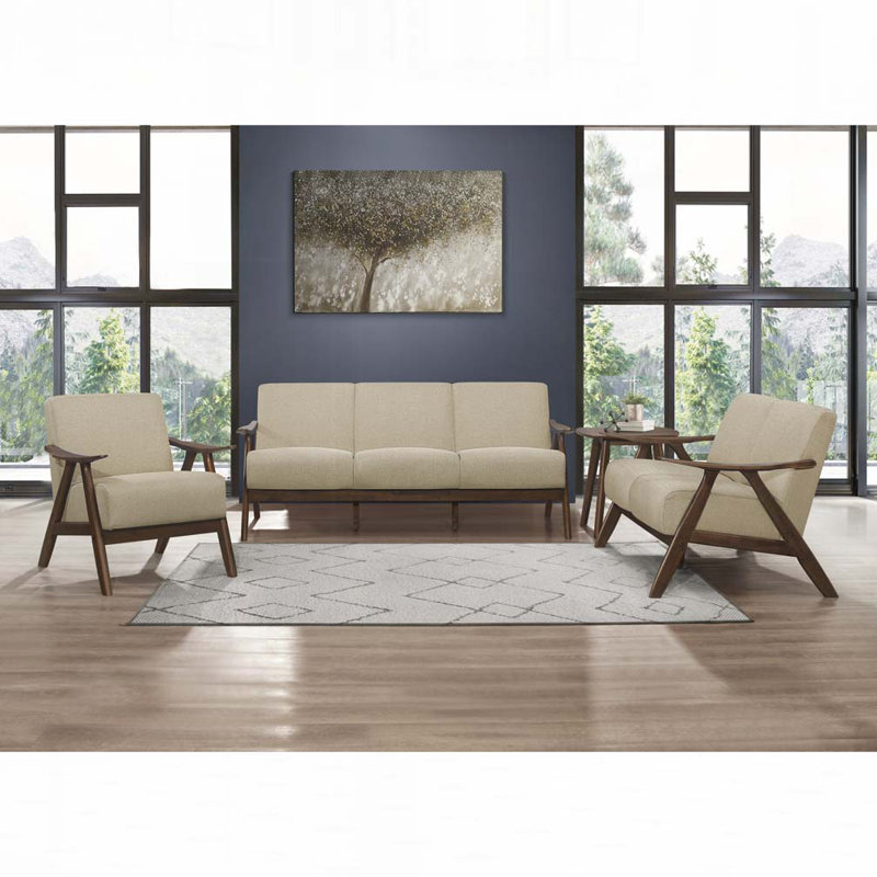 Fauteuil rembourré en bois, Brun clair, H 31,5 po x l 28,5 po x P 30 po