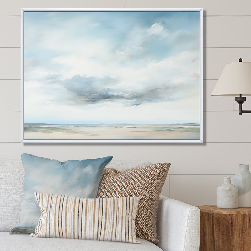 Minimalisme, ciel nuageux paysage III sur toile, Cadre flottant blanc, H 24 po x l 32 po