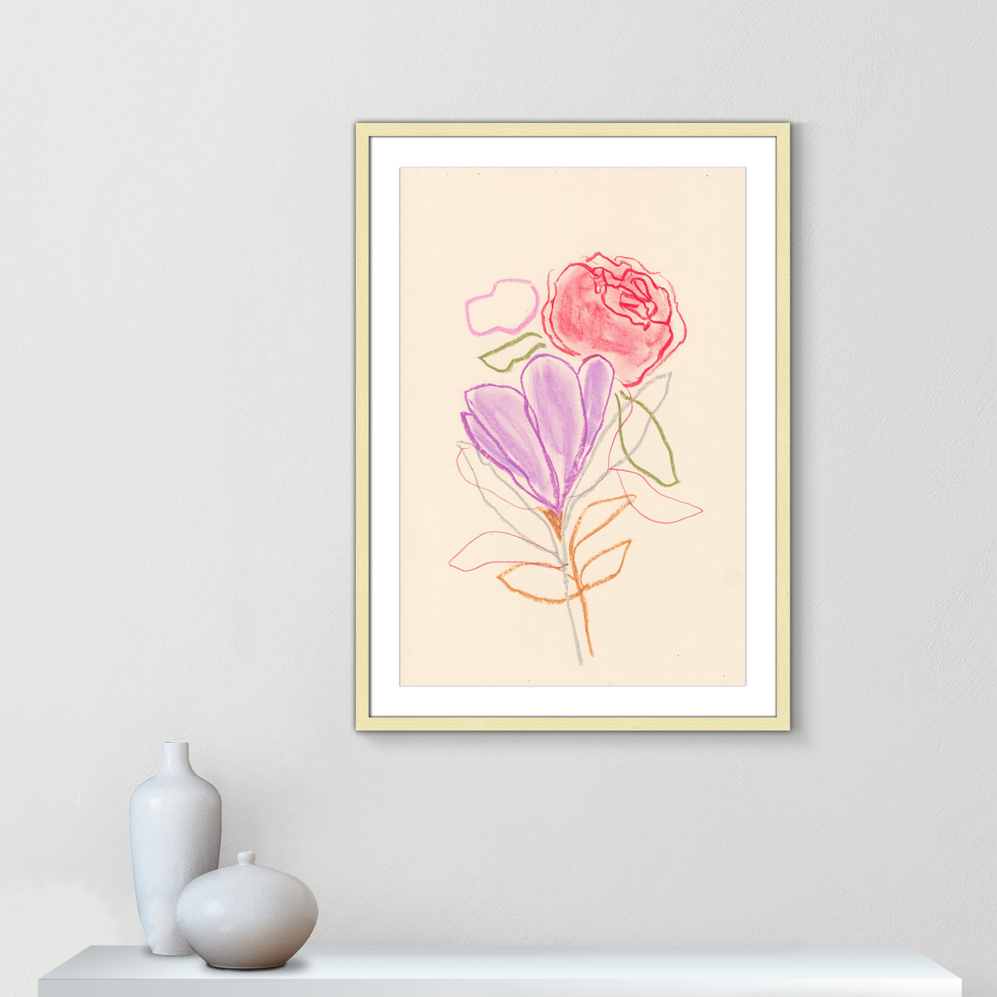 Simple Floral III Print by Bea Dina, Gold Single Picture Framed Paper, White, 35.5" H x 25.5" W x 1.25" D