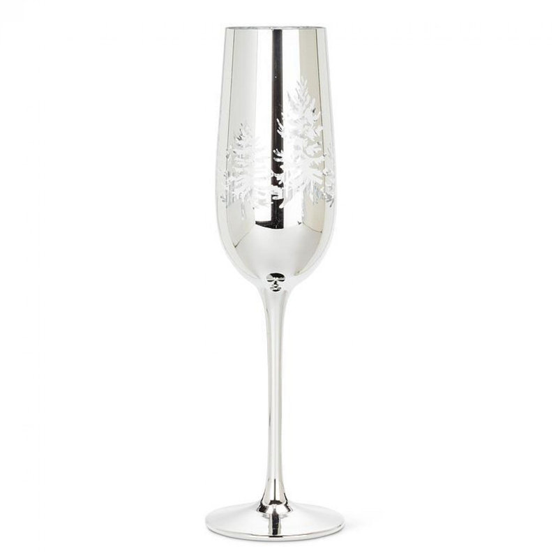 White Winter Trees On A Silver Flute Glass