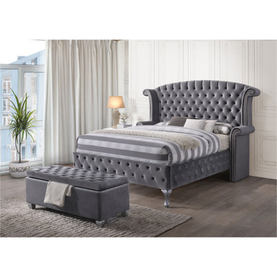 Banc de rangement gris capitonné