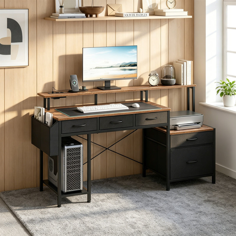 Metal Base Computer Desk, Rustic Brown