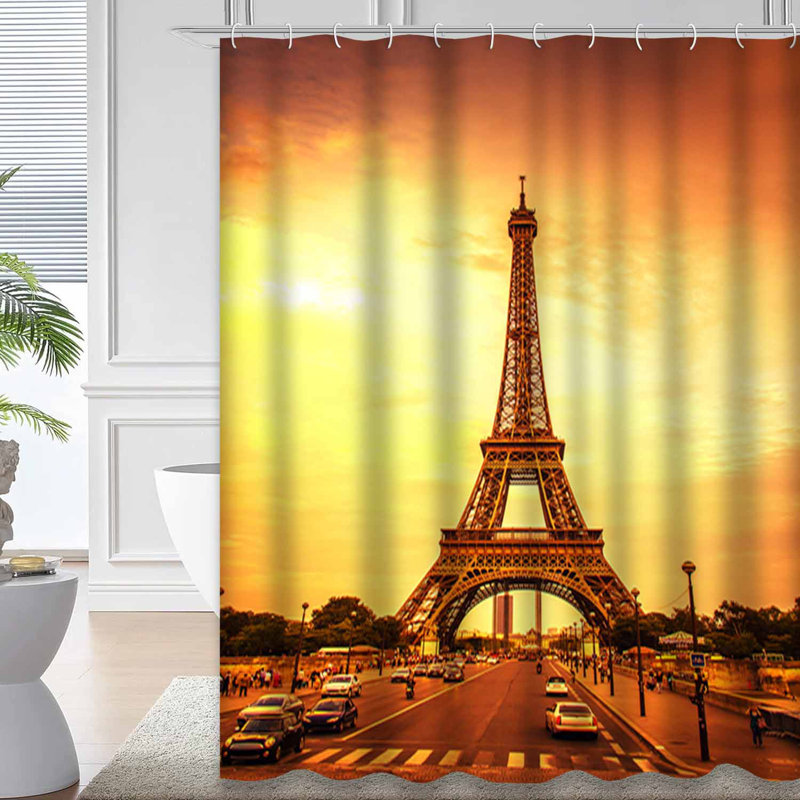 Rideau de douche à 12 crochets Eiffel Tower Paris City Sunset View, L 72 po x l 72 po