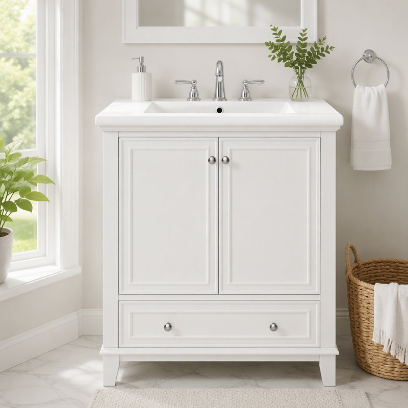 Meuble-lavabo 30 po avec lavabo et rangement multifonctionnel, White