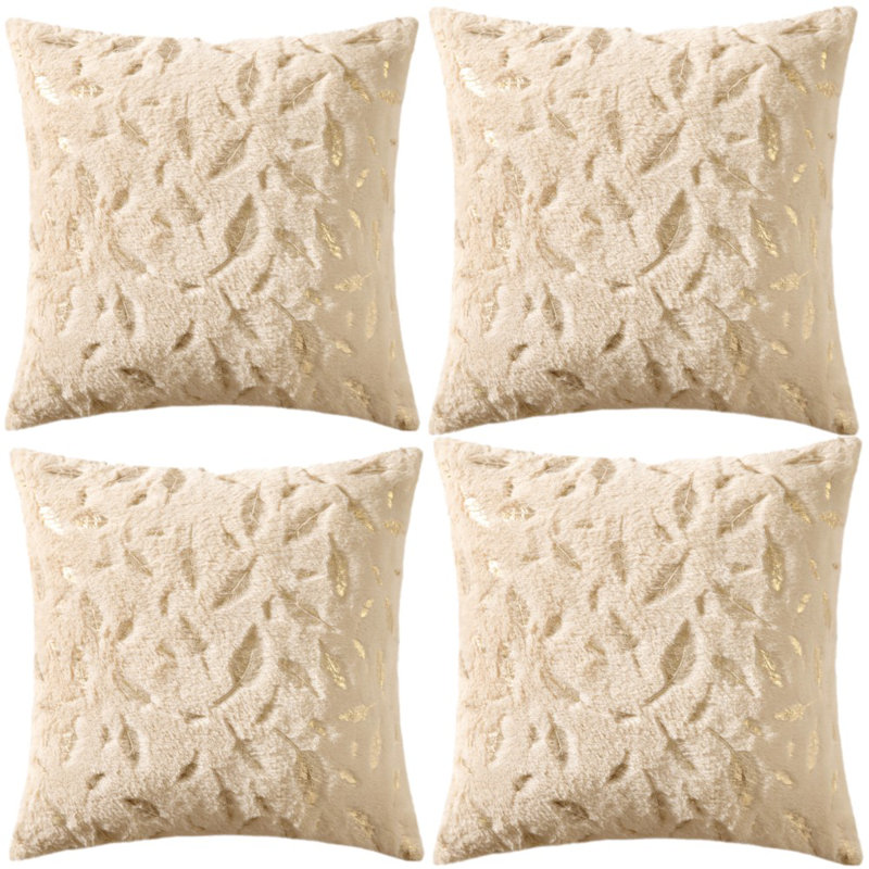 Solid Colour Faux Fur Pillow Cover, 16"H x 16"W, Cream, Square