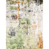 Himalayan Art Hand Knotted Area Rug in Gray/Green/Rust/Ivory