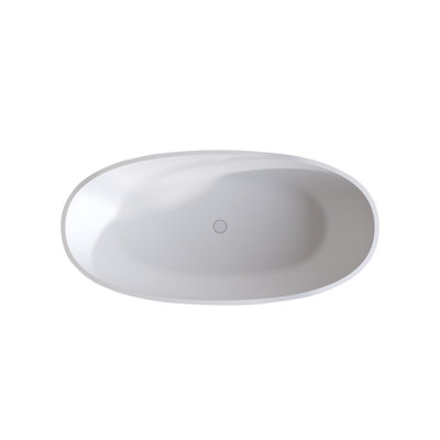63 inch Matte White Solid Surface Stone Resin Freestanding Soaking Bathtub with Overflow and Pop-up Drain