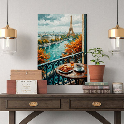Canvas Wall Art Paris Window Art Print, Eiffel Tower Decor-1 Vintage Poster Print Home Decor
