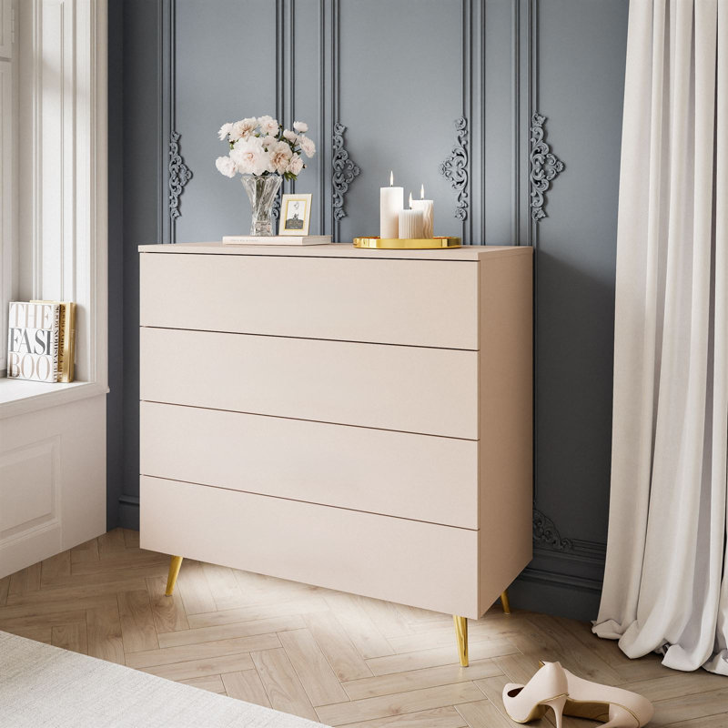 Middleport Aura Chest of Drawers, Cashmere/Gold Chrome