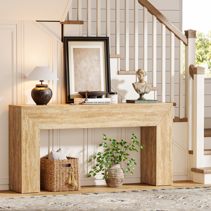 Console 63 po moderne en bois pour hall d'entrée, vestibule, finition faux travertin