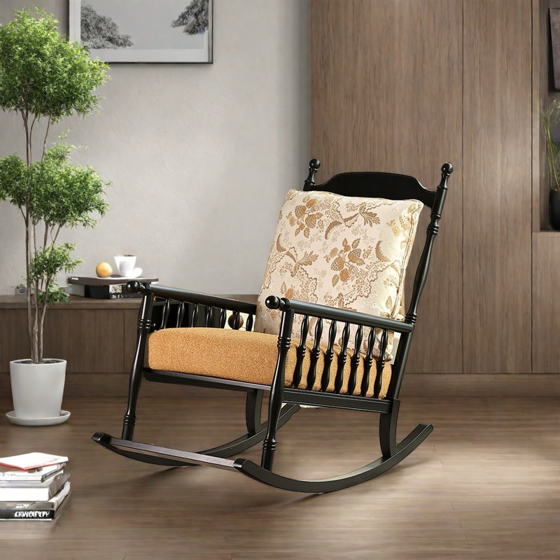 Chaise longue confortable en bois massif, Noir