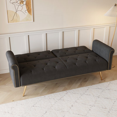 69.7-Inch-Long Sofa Bed Covered In Velvet Fabric