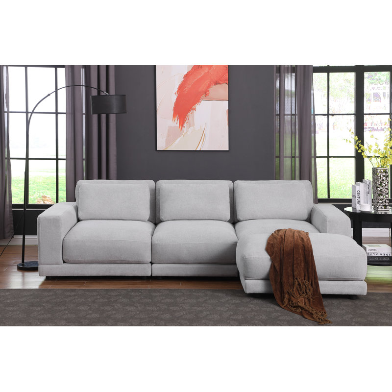 Canapé modulaire 4 pièces rembourré, Mélange de lin gris clair