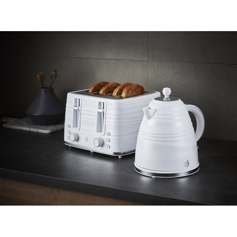 Swan 4-Slice Symphony Toaster, Defrost, Cancel and Reheat Functions, Independent Browning Controls,, White