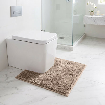 Tapis 100% polyester de la collection Better Trends Haven, tapis de toilette en forme de U, envers TPR antidérapant, 20 po x 20 po, doux, absorbant et à séchage rapide, beige