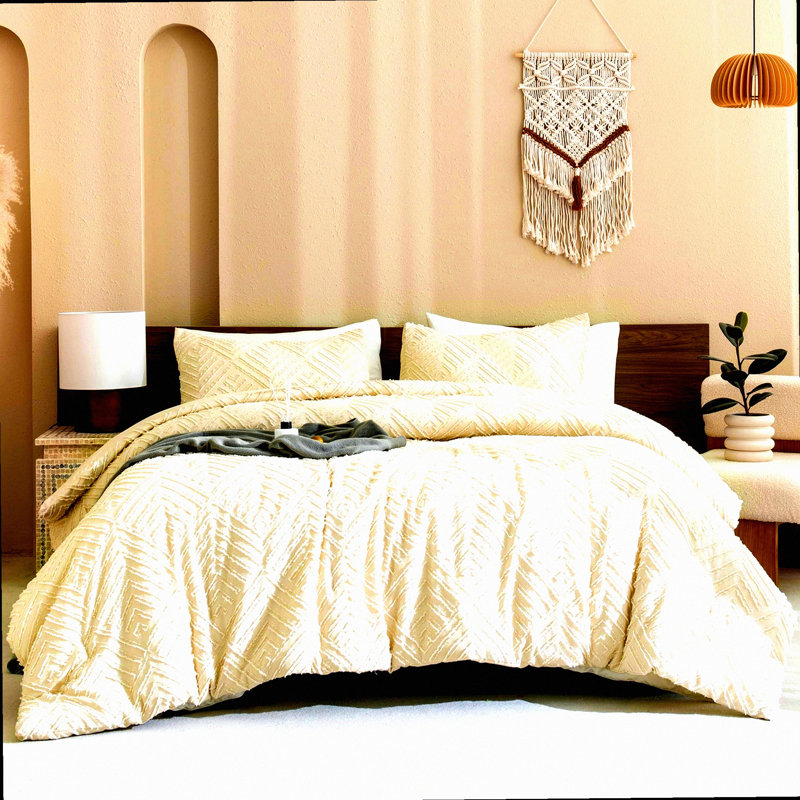 Boho Chic California Dream Comforter Set - Cream Tufted Bedding Collection - Oversized Lightweight Down Alternative Bed Set with Pillowcases