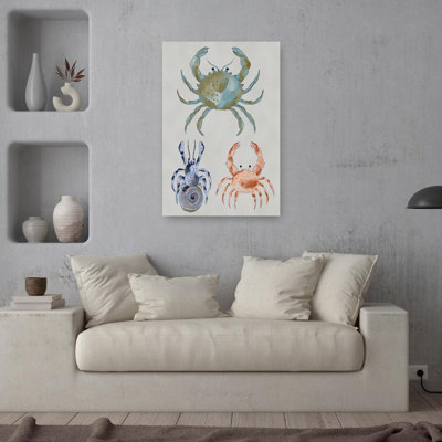 Ocean Crabs Watercolor Crab Beach Nature Wall Art Print 1 Piece Wrapped Canvas Wall Art