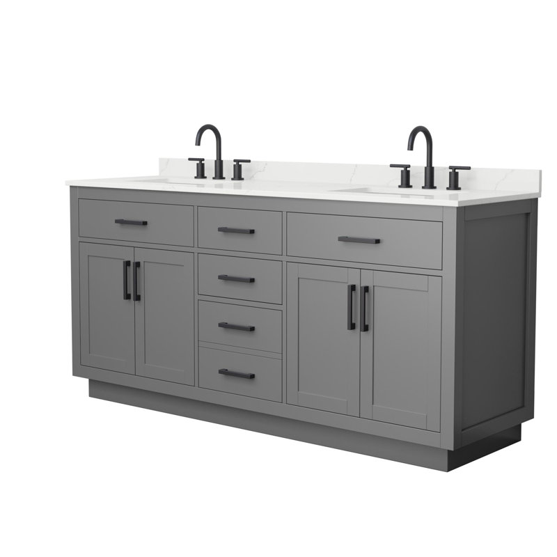 Meuble-lavabo double Beckett TK, Noir mat, 72'', Centre de 8 po