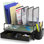 Organisateur de bureau en filet Houseware avec tiroir coulissant, plateau double et 5 sections verticales, noir