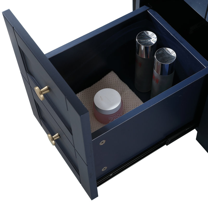 30" Modern Free-Standing Single Bathroom Vanity With Ceramic Top, Gold, Blue