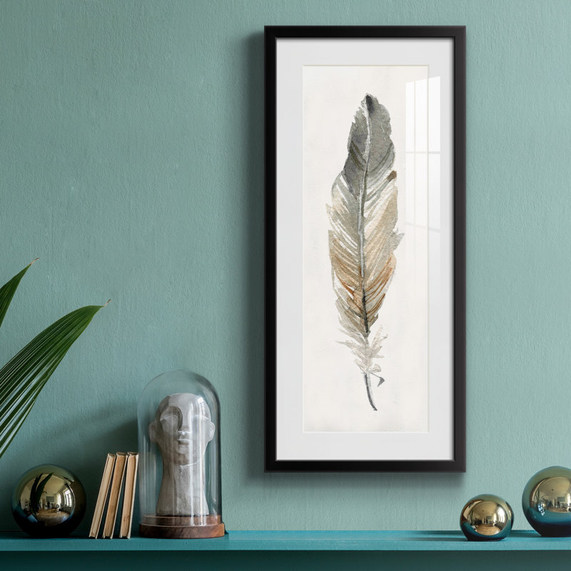 Neutre plume I - peinture encadrée sur papier, Noir