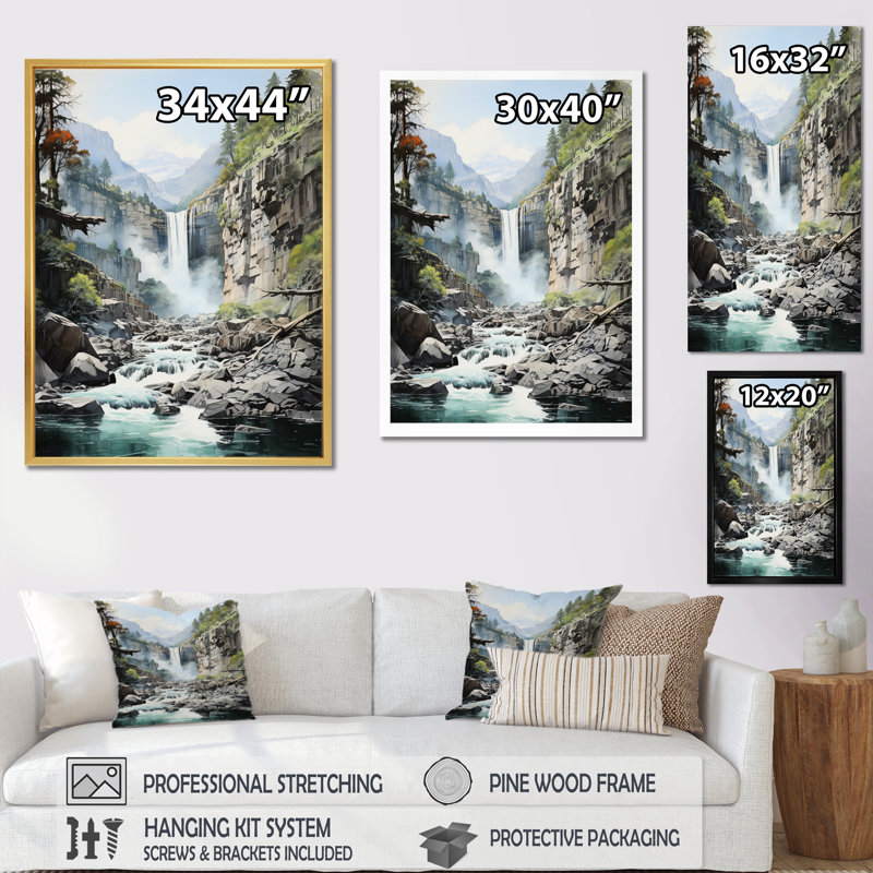 «USA Chassing Waterfalls I», reproduction d'art sur toile, H 32 po x l 16 po x P 1 po, Cadre simple noir