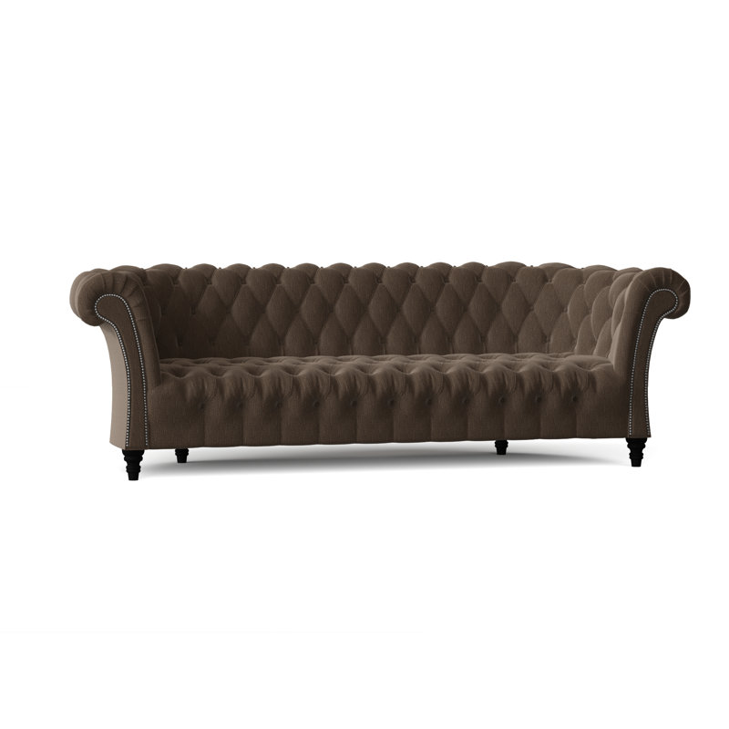 Canapé Chesterfield à accoudoirs roulés, Moka Key, Noyer, 84 pouces