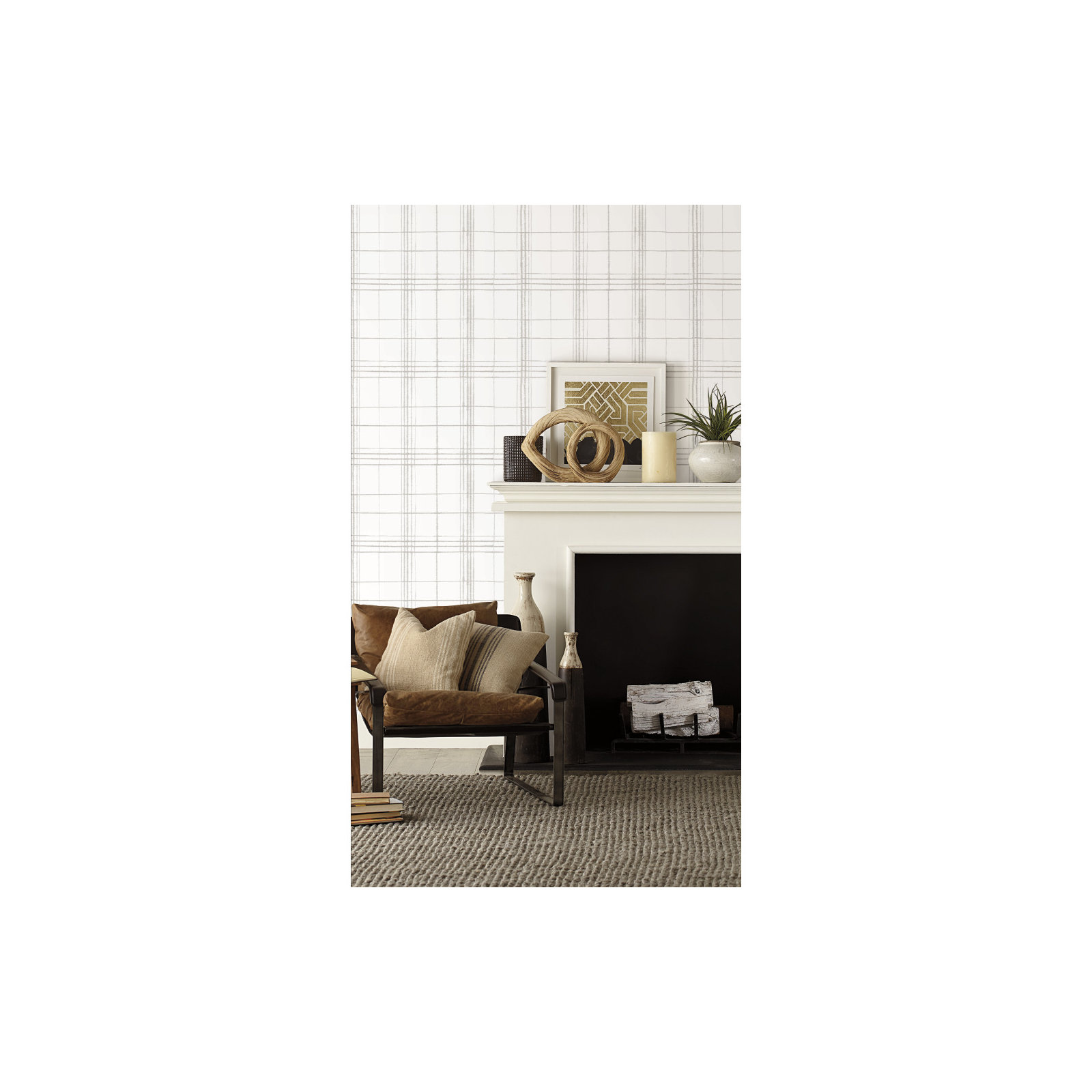 Ashling Plaid Wallpaper, Linen/White