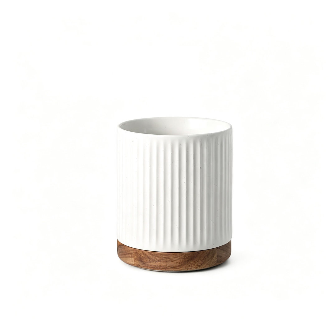 Rotating Ceramic Kitchen Utensil Holder, with Relief White