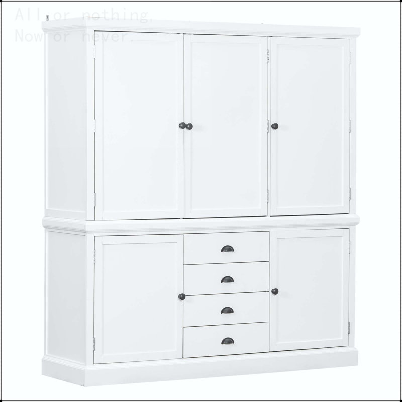 Garde-manger autoportant en bois 73 po avec 8 tablettes réglables et 4 tiroirs 73 po, Blanc