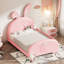 Lit plateforme tapissier simple avec tête de lit et lit rose durable-129632202