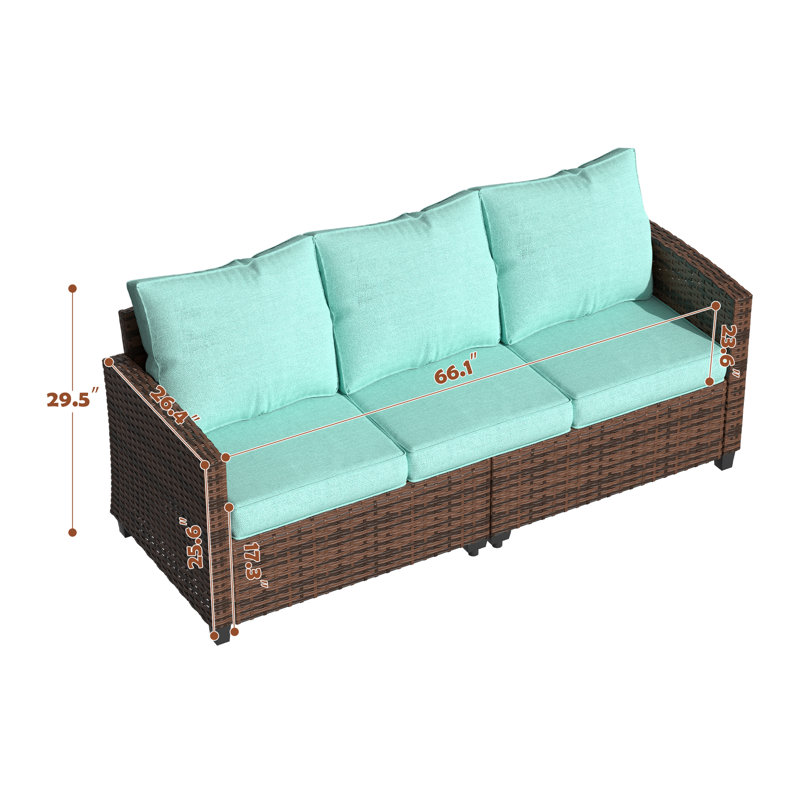 Canapé d'extérieur en osier avec coussins 66,1 po Mashawna, Bleu, Brun