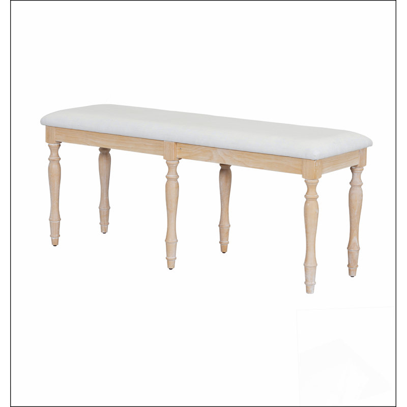Banc de salle à manger rembourré 50,4 pouces avec 6 pieds en bois massif Vintage, Blanc