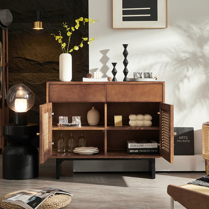 Modern Solid Wood Storage Cabinet, Walnut