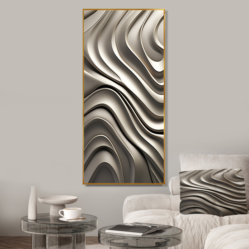 «Abstract Lines In Motion II», reproduction d'art murale abstraite, Cadre flottant doré, H 60 po x l 28 po x P 1,5 po