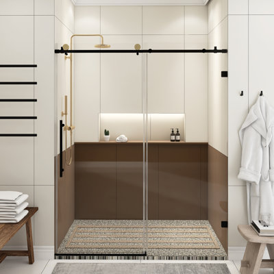 Porte de douche sans cadre avec verre transparent l 60 po x H 74 po