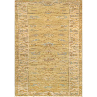 Oushak Hand Knotted Wool Oriental Area Rug in L. Green / Ivory