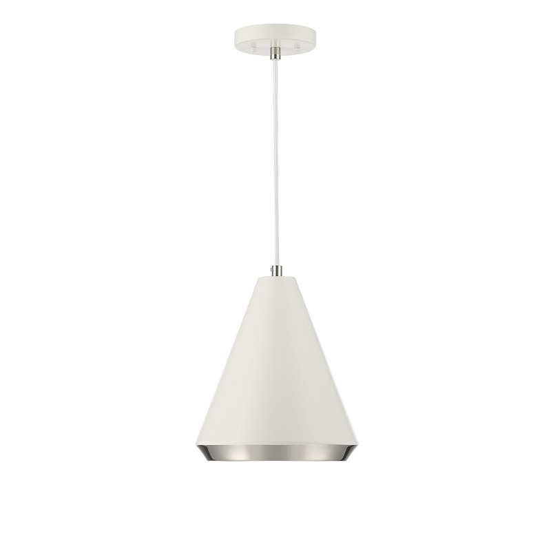 Luminaire suspendu conique à 1 lumière Roald, Nickel poli / blanc