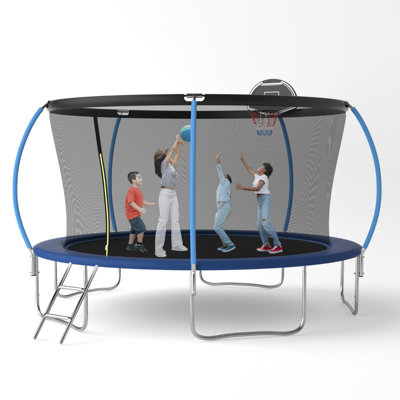 Trampoline de jardin rond 14 'avec enceinte sécuritaire SENCHO GINSYTALIOR