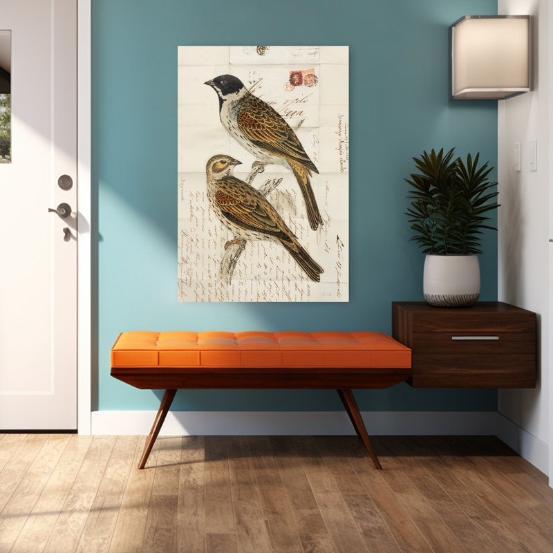 Oiseau rétro à tête noire, H 48 po x l 32 po