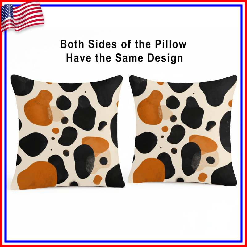 Coussins décoratifs abstraits à formes oranges et noires, 16 po x 16 po
