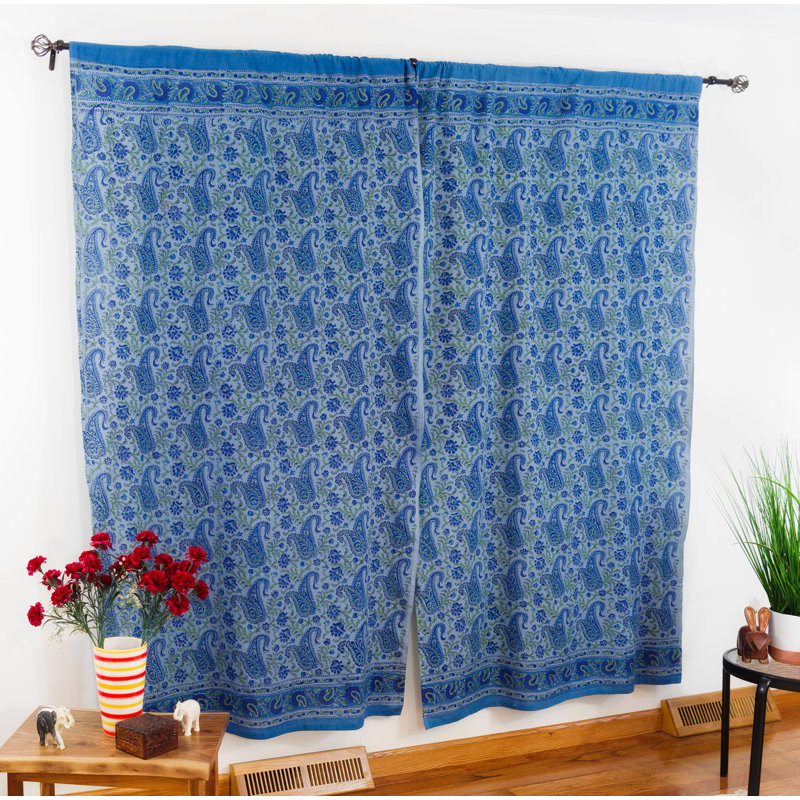 Rideau obscurcissant 100% coton Hardrian Rajasthan, Bleu / blanc