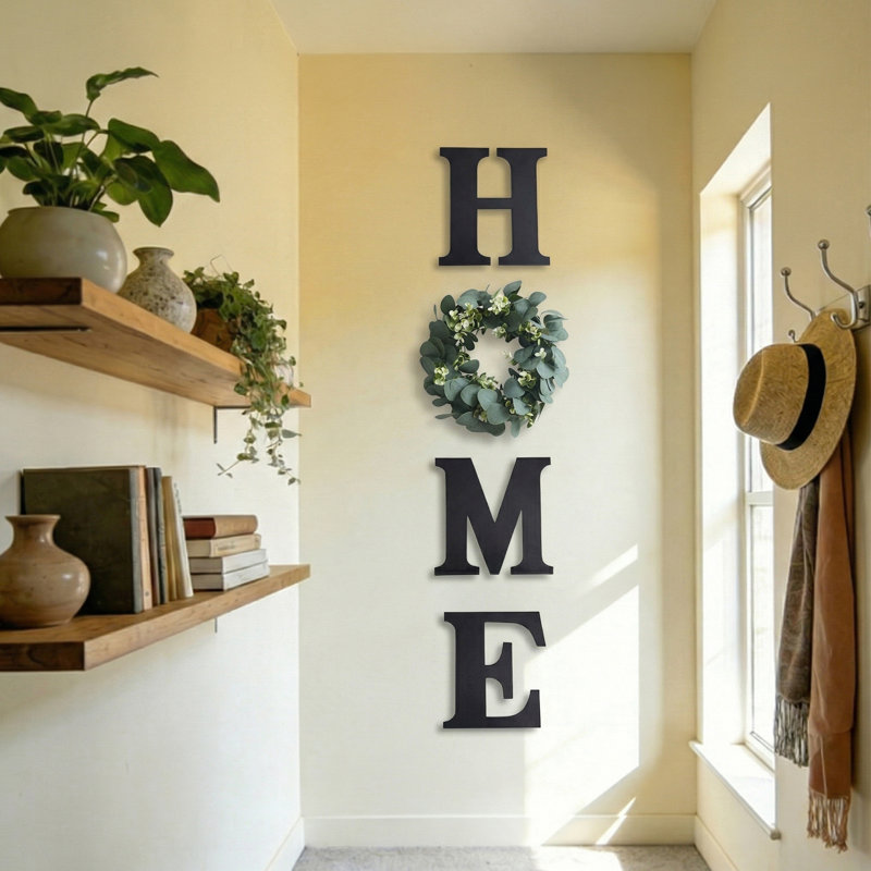 Maison de campagne en bois avec lettres interchangeables Farmhouse, Chalkboard Black, Fleur d'eucalyptus