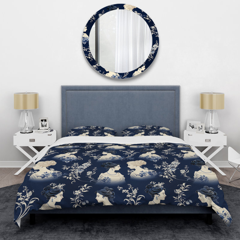 Ensemble de housse de couette Cobalt Blue Cameo Silhouettes, Housse de couette pour grand lit et 2 taies décor