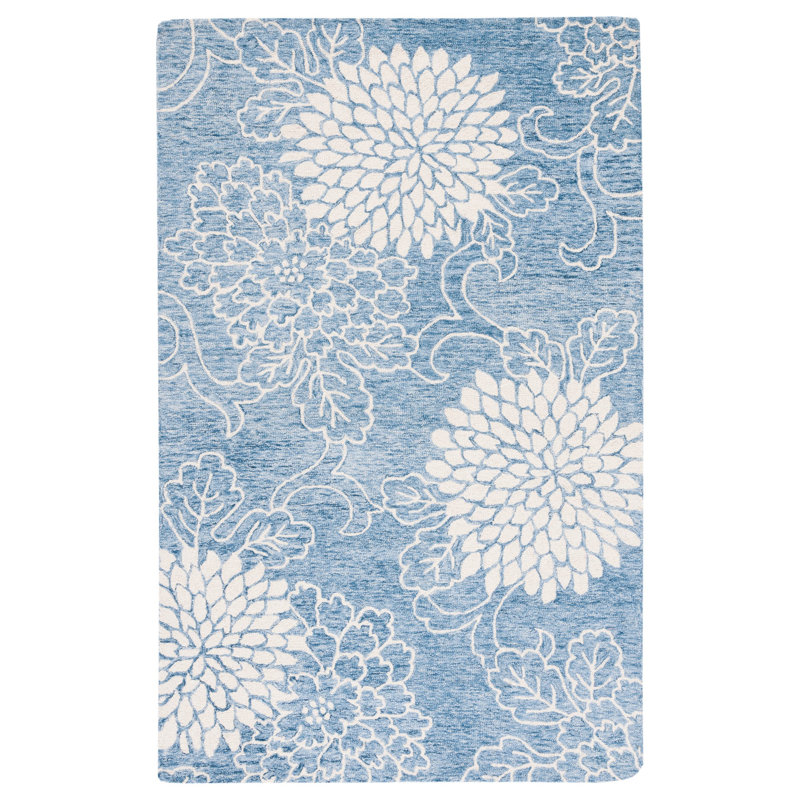 Tapis Jardin / bleu / ivoire Jardin 602, Rectangulaire 3 pi x 5 pi
