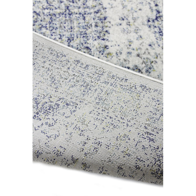 Ivory and Blue Synthetic Washable Rectangular Rug 4' x 6'