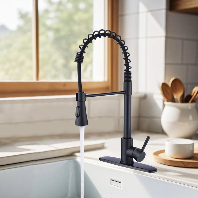 Robinet de cuisine à bec rétractable avec douchette Topcraft, Noir mat