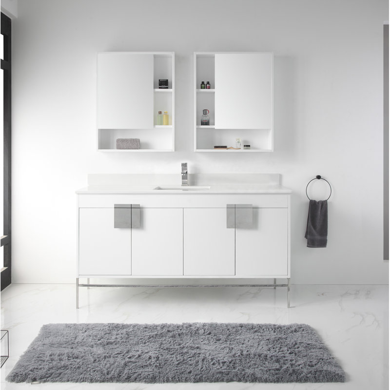 Ensemble de meuble-lavabo simple 60 po Maisie, Peinture blanc mat, Chrome poli