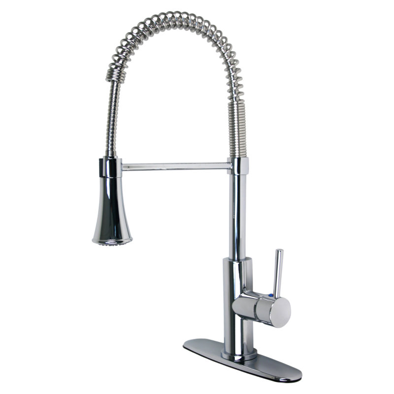 Euro Collection High-Arc Single Handle Kitchen/Bar Faucet with 2-Function Pull-Down Spring Spout Sprayer - Chrome Polished